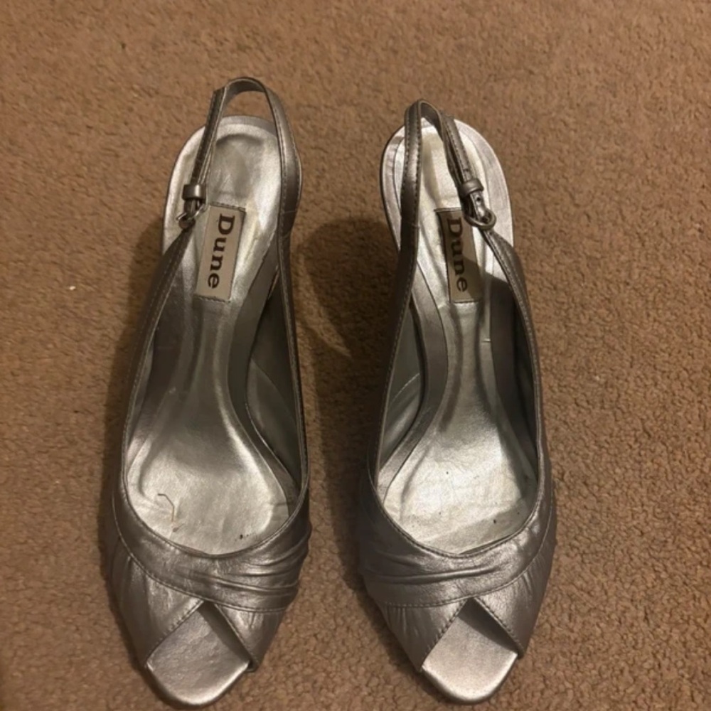 Dune Metallic Silver Slingback Heels
